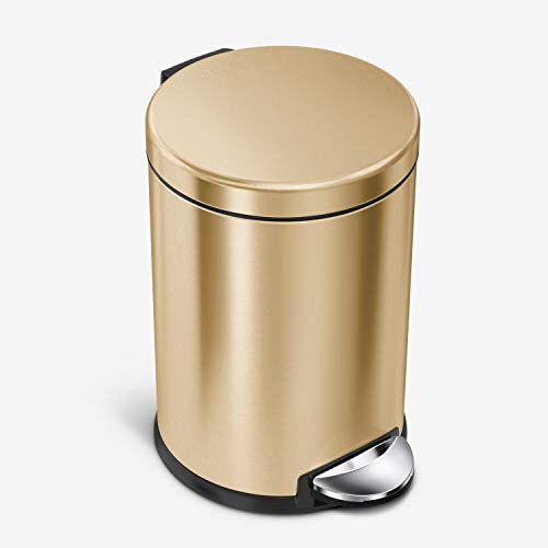 Book Cover simplehuman 4.5 Liter / 1.2 Gallon Round Bathroom Step Trash Can, Brass Stainless Steel