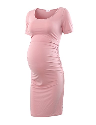 Peauty Essentials Maternity Bodycon Dress Side Ruch Short & 3/4 Sleeve Dress for Baby Shower Daily (S-2XL)