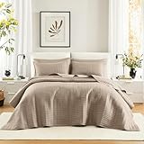 Comfort Spaces King Quilt Set Modern Reversible Diamond Coverlet Bedding Set Cozy Quilted Winter Layer, All Season Lightweight Soft, Kienna, Oversized King Taupe Plaid 3 Piece