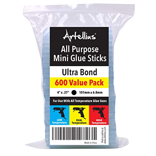 Mini Hot Glue Gun Sticks (Huge Bulk Pack of 600) 4" and 0.27 Diameter - Compatible with Most Glue Guns