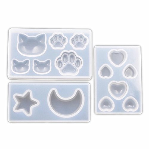 3 Pcs Star Moon/Cat Footprint/Love Heart Jewelry Silicone Mold with Hole for Polymer Clay, Crafting, Resin Epoxy, Pendant Earrings Making, DIY Mobile Phone Decoration Tools 010168/010169/010170