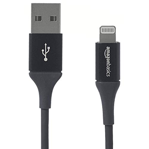 AmazonBasics USB A Cable with Lightning Connector, Premium Collection, MFi Certified iPhone Charger, 4 Inch, Black