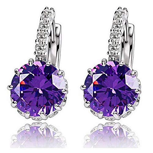 Wintefei Fashion Shiny Zircon Alloy Elegant Round Earrings Women Charming Jewelry Gift - Dark Blue