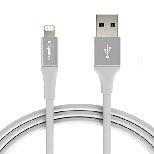 Amazon Basics USB A Cable with Lightning Connector, Premium Collection - 6 Feet (1.8 Meters) - 2-Pack - Silver