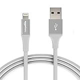 Amazon Basics USB A Cable with Lightning Connector, Premium Collection, MFi Certified Apple iPhone Charger, 6 Foot, 2 Pack, Silver