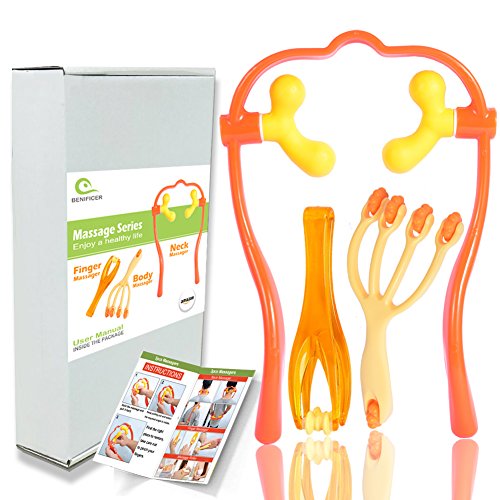 Benificer 3 Pack Handheld Shoulder Neck Massagers Set Shiatsu Deep Tissue Manual Self Massage Blood Circulation Tool for Back Hands Legs and Muscle Pressure Point Reliever