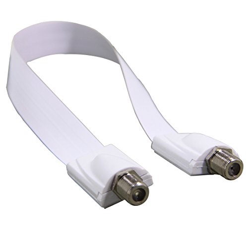 Ancable Window and Door Feed Thru Jumper Cable,1-Pack 1ft (32cm) F-Type Female to Female Flat Coax TV Cable Extension Adapter for Antenna, DirectTV and Dish Tailgater, White,Ultra Slim Paper Thin