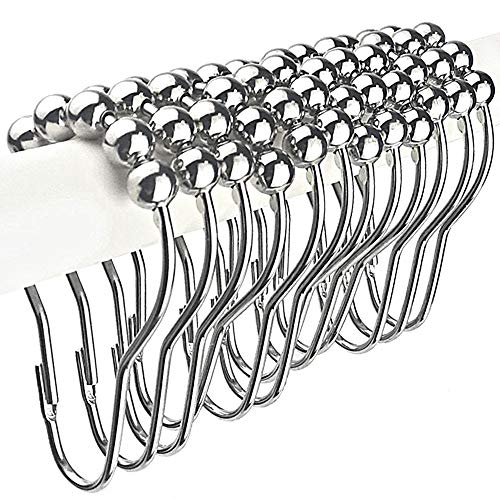 Pingispower Premium Shower Curtain Hooks Rings 12PCS, 100% Stainless Steel Rustproof Shower Curtain Hook Ring Set Polished Chrome, Luxury Hotel Quality Bathroom Shower Rod Curtain Ring Moderm