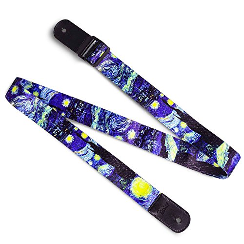 Van Gogh"Starry Night" Ukulele Strap & Leather Ends Shoulder Strap for Soprano Concert Tenor and Baritone Ukulele (Uke-Starry Night)
