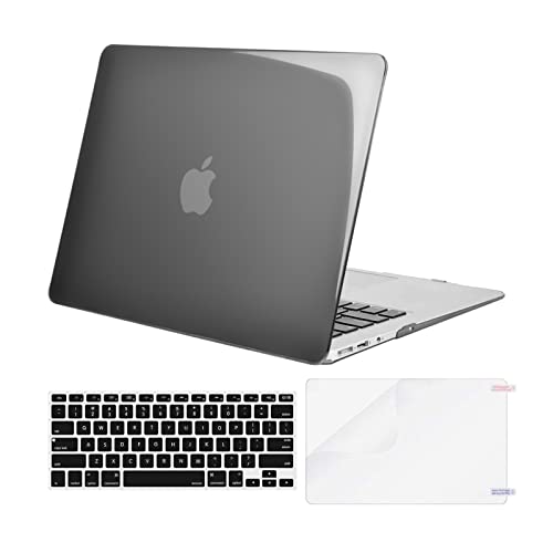 MOSISO Compatible with MacBook Air 13 inch Case (Models: A1369 & A1466, Older Version 2010-2017 Release), Protective Plastic Hard Shell Case & Keyboard Cover & Screen Protector, Transparent Black