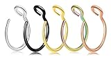 SkullParty 5 Pcs Nose Rings Hoop 20 Gauge Non Piercing Stainless Steel Clip-on Fake Septum Nose Hoop Ring Studs Earrings Piercings for Women Men