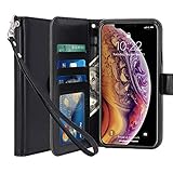 LK Case for iPhone Xs Max, [Wrist Strap] Luxury PU Leather Wallet Flip Protective Case Cover with Card Slots and Stand for Apple iPhone Xs Max (Black)