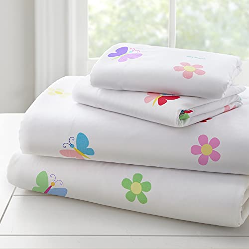 Wildkin Kids Microfiber Twin Sheet Set for Boys and Girls, Bedding Sheet Set Includes Top Sheet, Fitted Sheet, and One Standard Pillow Case, BPA-Free, Olive Kids (Butterfly Garden)