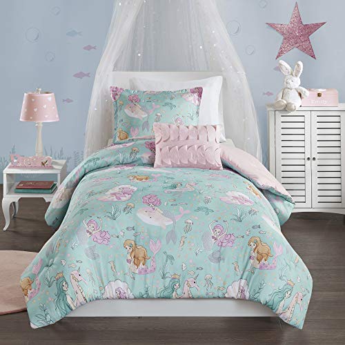 Mizone Kids Kids Cozy Comforter Set, Colorful Fun Design All Season Children Bedding Girls Bedroom DÃ©cor, Twin, Darya Mystical Mermaid Fantasy Aqua/Pink 3 Piece