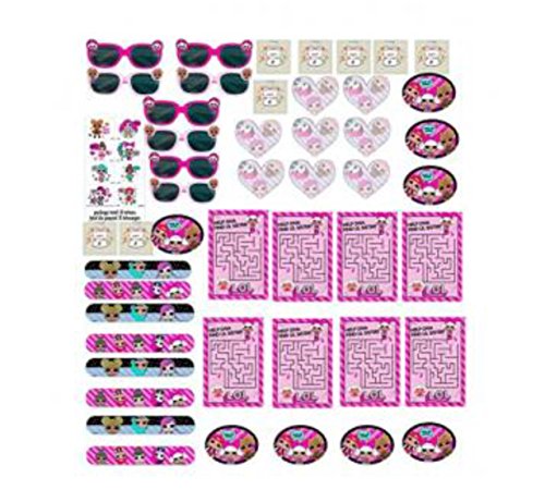 Book Cover lol Party Supplies Birthday Favor Pack - Variety Assortment Bundle of Activity Sheets, Slap Bracelets, Novelty Glasses, Temporary Tattoos, Stickers, Mini Notepads and Birthday Tattoo's For 8 Guests