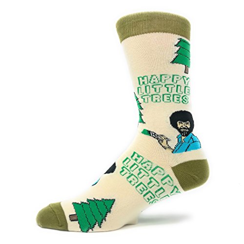 Mens Funny Novelty Crew Bob Ross Socks Happy Little Tree