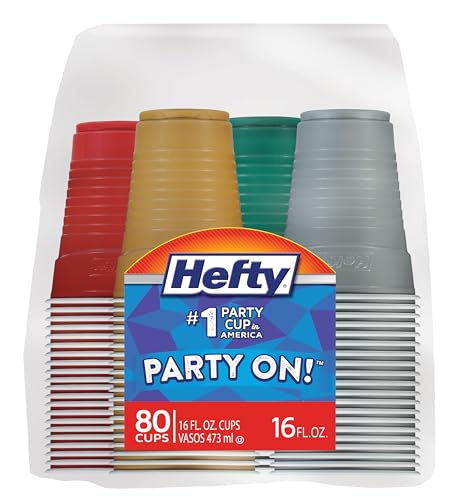 Hefty Party On Plastic Party Cups (Assorted Colors, 16 Ounce, 80 Count)