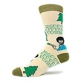 Mens Funny Novelty Crew Bob Ross Socks Happy Little Tree