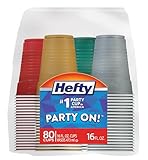 Hefty Party On Disposable Plastic Party Cups, 80 Count, 16 Oz Cups in Assorted Colors for Gatherings, Parties, and More, Textured Sides for Easy Gripping, Strong and Durable