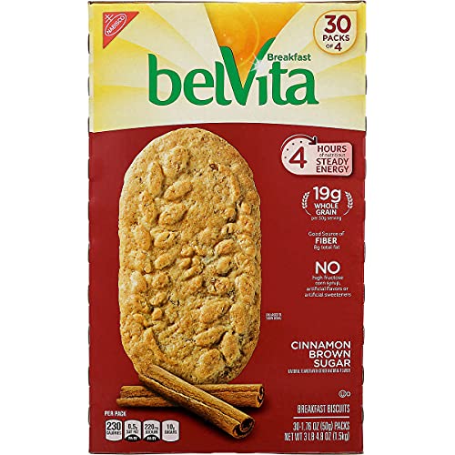 Belvita Brown Sugar Biscuits 1.76 oz 30 -Count Pack, cinnamon, 52.8 Ounce, (Pack of 4)