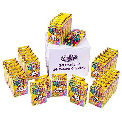 Creative Kids Bulk Classroom Crayons 36 Packs Of 24 Bright, Vibrant Wax Coloring Crayons For Preschool, Kindergarten, Elementary School & Art Class Teachers Astm Certified Non Toxic