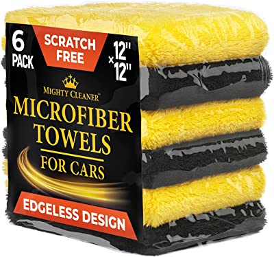 Microfiber Towels for Cars - 6 Pack - 540gsm Edgeless Microfiber Towel - 12"x12" Compact Car Microfiber Towel