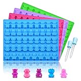 Silicone Candy Gummy Bear Molds - Chocolate Molds Including Bears, Frogs, Lions, Monkeys, Penguins Gummie Molds Premium Silicone BPA Free, Pinch Test Approved Pack of 4 with 2 Droppers