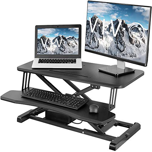 VIVO Black Electric Height Adjustable Standing Desk Sit to Stand Motorized Riser Converter | 32" Wide (DESK-V001KE)