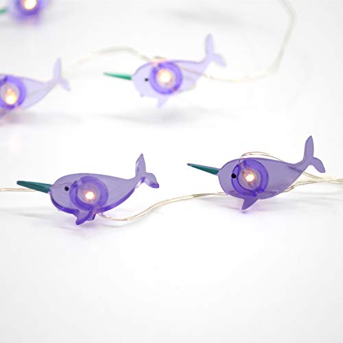 Brooklyn Lighting Company 12 Foot LED Wire Lights Strip with 36 Narwhal Shaped Bulbs Battery Operated String Lights (12FT, Narwhal)