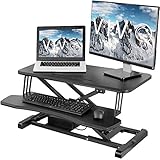 VIVO Black Electric Height Adjustable 32 inch Standing Desk Converter, Sit Stand Motorized Monitor Riser Workstation (DESK-V001KE)