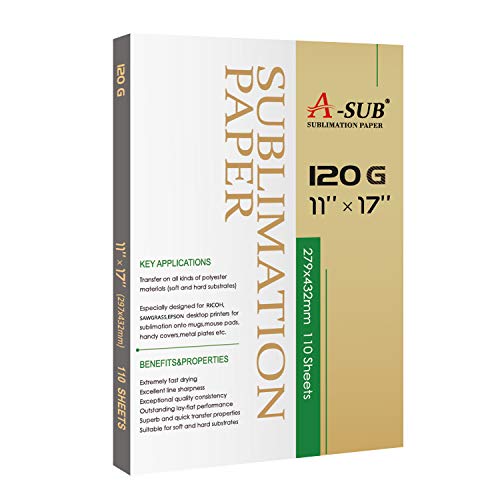 A-SUB Sublimation Paper Heat Transfer 110Sheets 11x17 Inches Tabloid Size Compatible with Inkjet Printer 120gsm