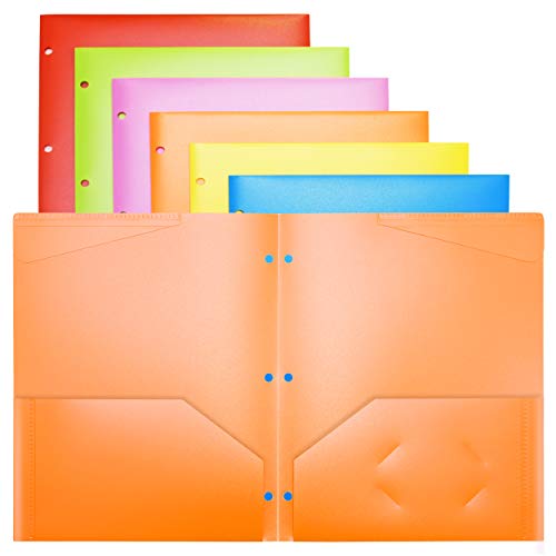 Book Cover MAKHISTORY Heavy Duty Plastic Pocket Folders with 3 Holes - 6 Pack, 2 Pocket Folders Fit 3 Ring Binder, Includes Business Card Slot, Letter Size, Assorted Colors