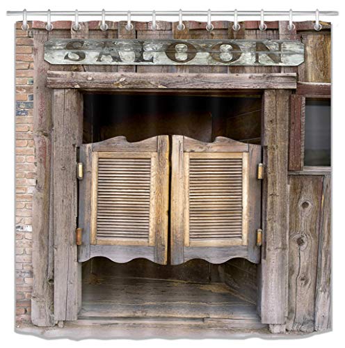 Book Cover LB Rustic West Saloon Stall Shower Curtain Set, Vintage Retro Cowboy Western Country Farm Bathroom Decor, 70x70 Shower Curtain Set Waterproof Mildew Free