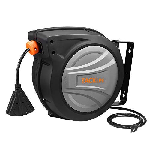 Cord Reel, Tacklife 50+4.5ft Retractable Extension Cord Reel/14AWG, 3C SJTOW/Triple Tap Connector/Easy and Effortless Chute Mounting Bracket/for Tools Room and the Automotive Industryä¸¨GCR2A