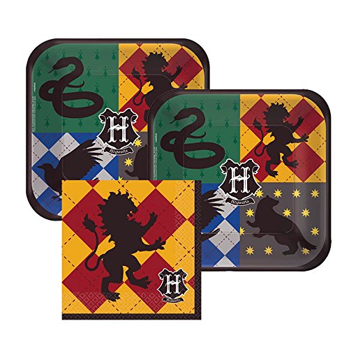 Harry Potter Hogwarts Paper Dessert Plates and Gryffindor Paper Napkins, 16 Servings, Bundle- 3 Items