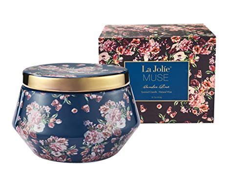 Scented Candle 16OZ Large Ceramic Jar Soy Candle Gift, Bamboo Lime Fresh Home Fragrance, 3-Wick Natural Wax, Birthday Candle Gifts for Women