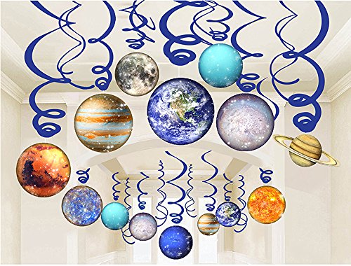 Book Cover LINDOO 30Pcs Solar System Party Supplies - Outer Space Party Planet Hanging Swirl Decorations