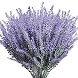 TEMCHY Artificial Lavender Fake Flowers, 6 Bundles Purple Lifelike Faux Foliage Plants Shrubs for Wedding Bouquets, Outside Hanging Planter, Farmhouse Indoor Outdoor Patio Home Decor
