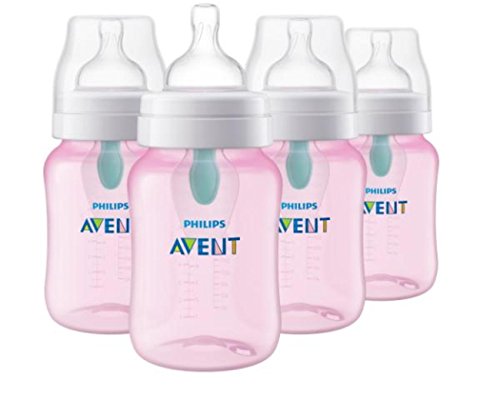 Book Cover Philips Avent Anti-colic Baby Bottle with AirFree vent 9oz 4pk Pink, SCF404/44