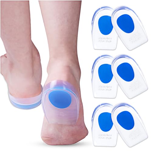 JIAHAO HOT 3 Pair Gel Heel Cups Plantar Fasciitis Inserts - Silicone Gel Heel Pads for Heel Pain, Bone Spur & Achilles Pain, Gel Heel Cushions and Cups, Pad & Shock Absorbing Support