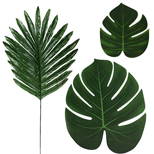 36 Pcs 3 Kinds Artificial Palm Leaves Tropical Plant Faux Leaves Safari Leaves Hawaiian Luau Party Suppliers Decorations,Tiki Aloha Jungle Beach Birthday Table Leave Decorations