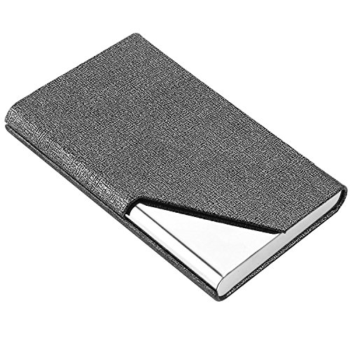 Business Card Holders Luxury PU Leather & Stainless Steel Multi Card Case,Business Name Card Holder Wallet Credit Card ID Case/Holder for Men & Women (Gray)