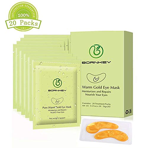 Under Eye Mask, Bornkey 24k Gold Collagen Eye Pads for Puffy Eyes, Dark Circles, Wrinkles, Hydrating And Anti-Aging Eye Bags Treatment (20 Pairs)