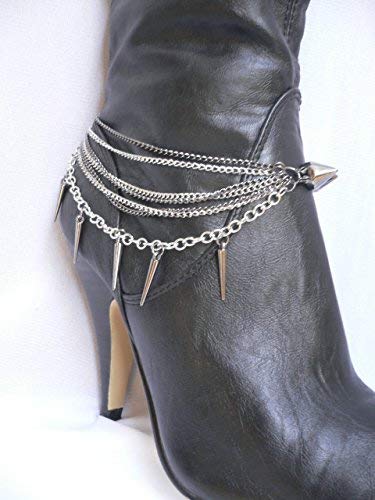 Robert JC Women Fashion Punk Boot Chains Bling Bracelet Silver Metal Chains rivet Shoe Charms