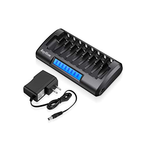 RayHom 8 Bay AA AAA Battery Charger, Double Charging Speed with LCD Display Independent Slot for Ni-MH AA AAA Rechargeable Batteries