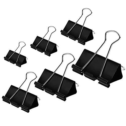 Book Cover DSTELIN Binder Clips Paper Clamps Assorted Sizes 100 Count (Black), X Large, Large, Medium, Small, X Small and Micro, 6 Sizes in One Pack, Meet Your Different Using Needs