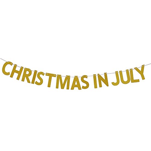 MAGQOO Gold Glitter Christmas In July Bunting Banner Tropical Chistmas Party Banner Decorations