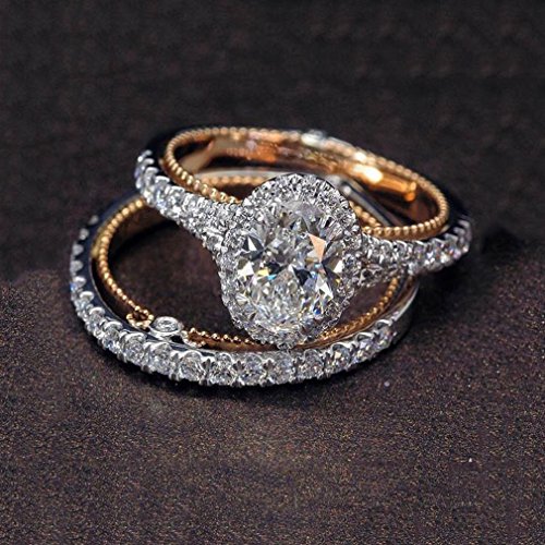 Book Cover Dolland Luxury 2Pcs Oval Zircon Diamond Jewelry Ring Bridal Engagement Wedding Band Ring,White,#7