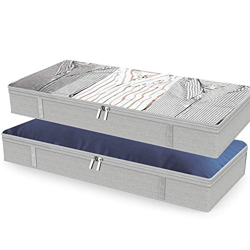 MEETMISS Underbed Storage Containers 41.73x17.71x5.9-Inches, Polyester-Cotton Fabric Organizer Bags Bins Boxes with Handle & Zipper for Comforter Clothes Blanket Shoes Sweaters Quilt Grey