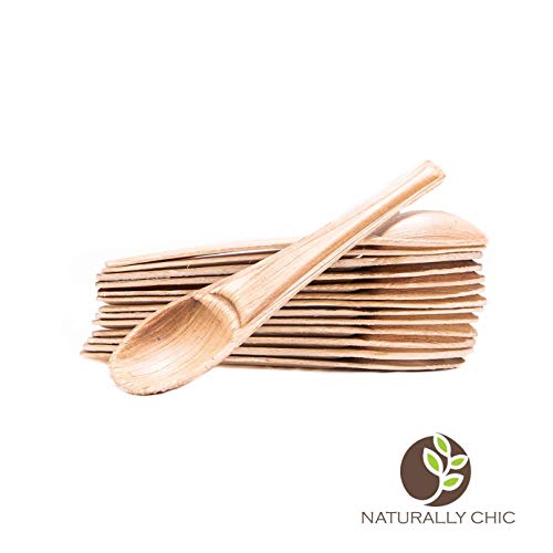 Naturally Chic Palm Leaf Tea Spoons | 6 Inch Biodegradable Disposable Serving Utensil Bulk Set - Eco Friendly - Desserts, Parties, Coffee, Soups (25 Pack)